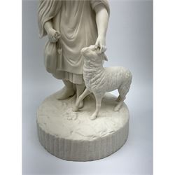 Parian ware figure of a young girl and a lamb, H30cm. 