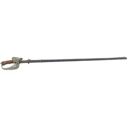 Prussian Cavalry sword Model 1889, with 77cm single edge blade, the folding guard incorporating the Imperial Prussian eagle, stirrup knuckle bow,  in black painted steel scabbard with single suspension ring, overall L94cm 