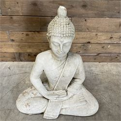 Composite garden Buddha figure and two gargoyle figures (3)