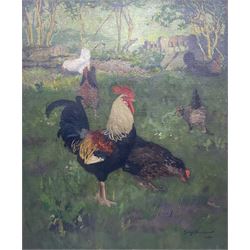 George Thompson (British late 19th century): Chickens Pecking in the Woods, oil on canvas signed and dated 1899, 60cm x 50cm