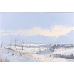Peter M Drewett (British 1957-): 'Winter on the Forglen Estate - the Deveron', oil on canv...