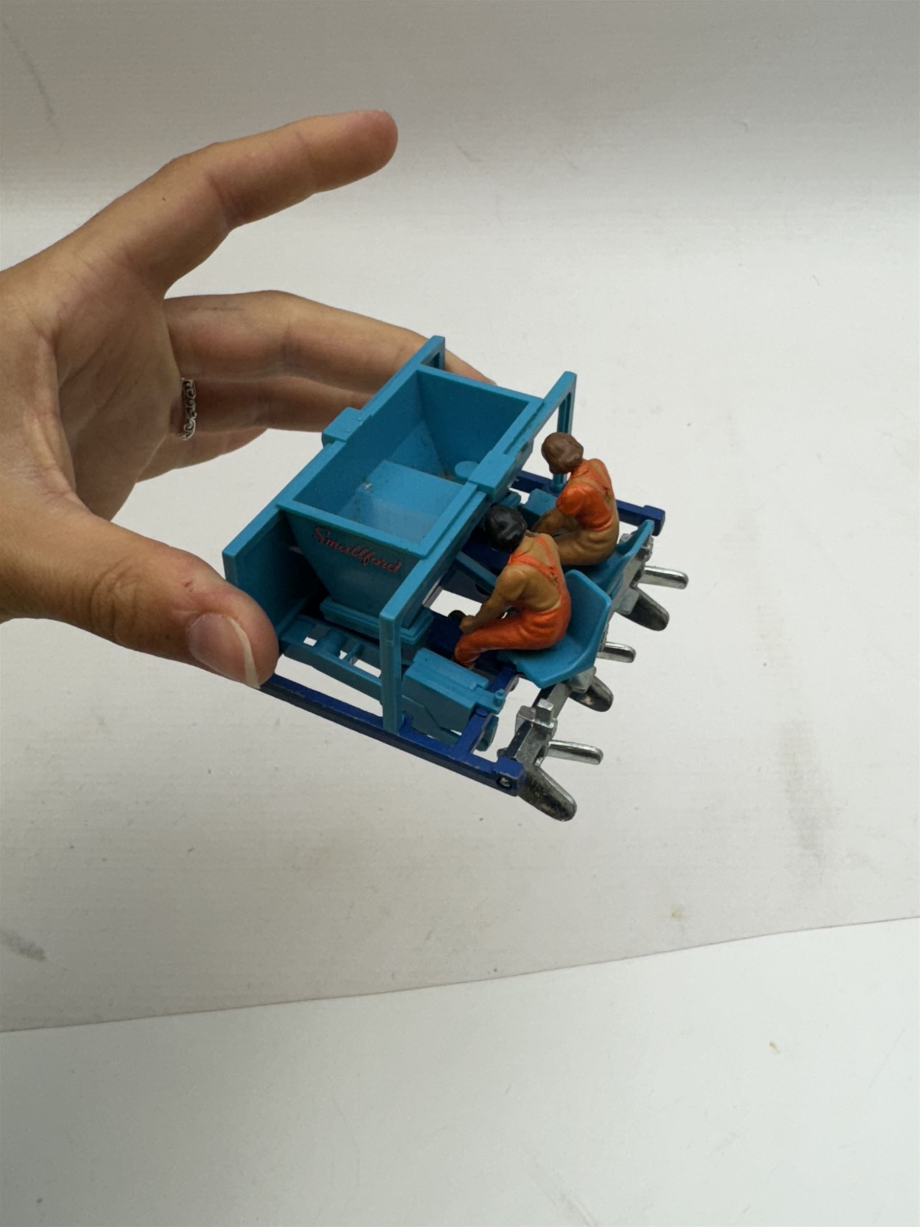 Collection of predominantly late 1970s/early 1980s Britains diecast vehicles and farming equipment, including Corn King, tractors, JCBs, horsebox, skip lorry, etc together with figures and accessories