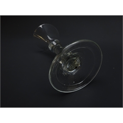  Georgian Kit-Kat style wine glass, bell shaped bowl above a single knop baluster stem with tear drop and domed folded foot, H15cm   