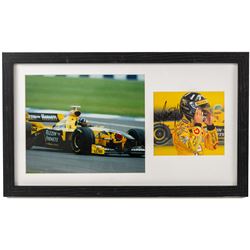 Ten signed Formula 1 photographs, comprising eight Damon Hill examples, Jenson Button and a Nigel Mansell example, nine with certificates of authenticity from Write Stuff Autographs, all framed, largest H47cm, W67cm