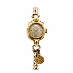 Omega ladies 18ct gold manual wind wristwatch, Cal. 212, silvered dial with dagger and dot...