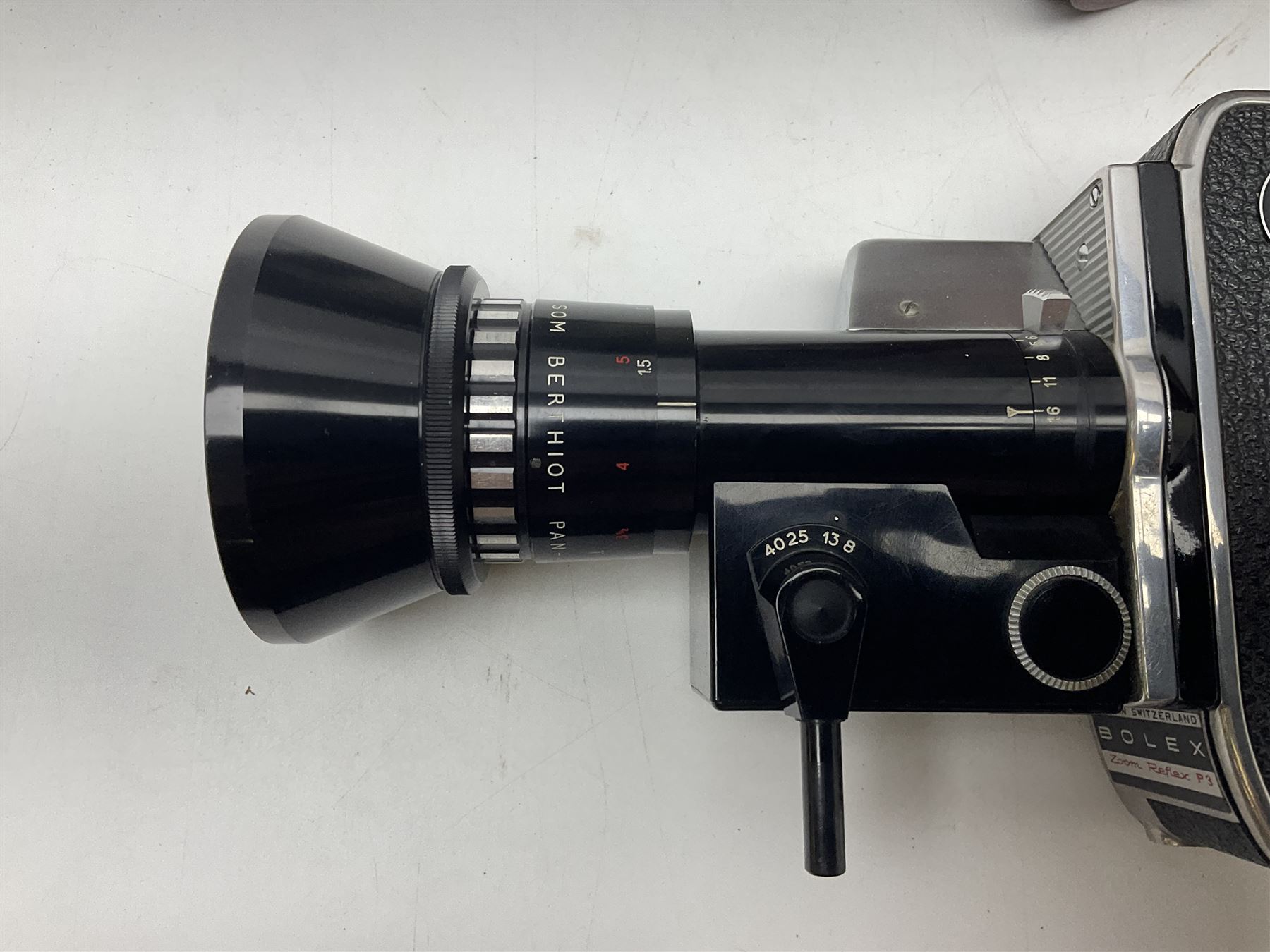 Bolex Paillard P3 Zoom Reflex camera body, serial no 38090, with 'B te S.G.D.G Som Berthiot Pan-Cinor 1:1.9 f=8a 40' lens, serial no. 40251438 in case, Kodak Brownie movie camera, Kodak model 2 Brownie movie camera and a Kodak 8 Movie Projector A-15G and other camera equipment 