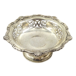  Silver comport scrolled fretwork decoration with molded shell border by Charles Horner Birmingham 1927 diameter 6cm 6oz  