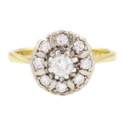 18ct gold diamond cluster ring, single round brilliant cut diamond surrounded by eight single cut diamonds, Birmingham 1962, total diamond weight approx 0.30 carat