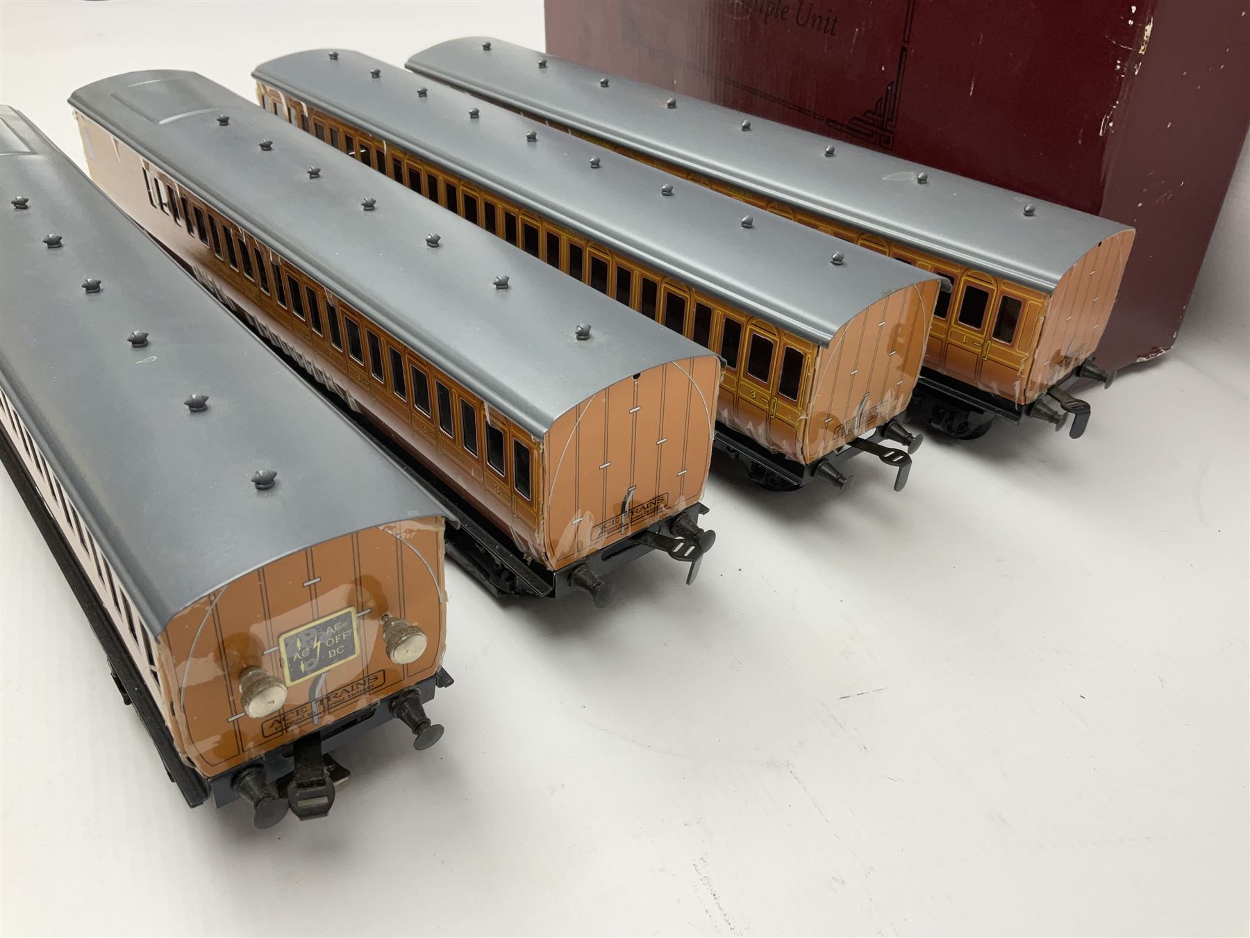 Ace Trains '0' gauge - EMU/MET four-car electric multiple unit with teak finish; boxed with instructions