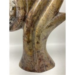 Goniatite sculpture, displaying two Goniatites within a polished and shaped matrix, age; Devonian period, H56cm