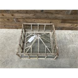 Victorian painted iron framed square garden cloche lantern, with associated sides (larger than the top piece), no fittings