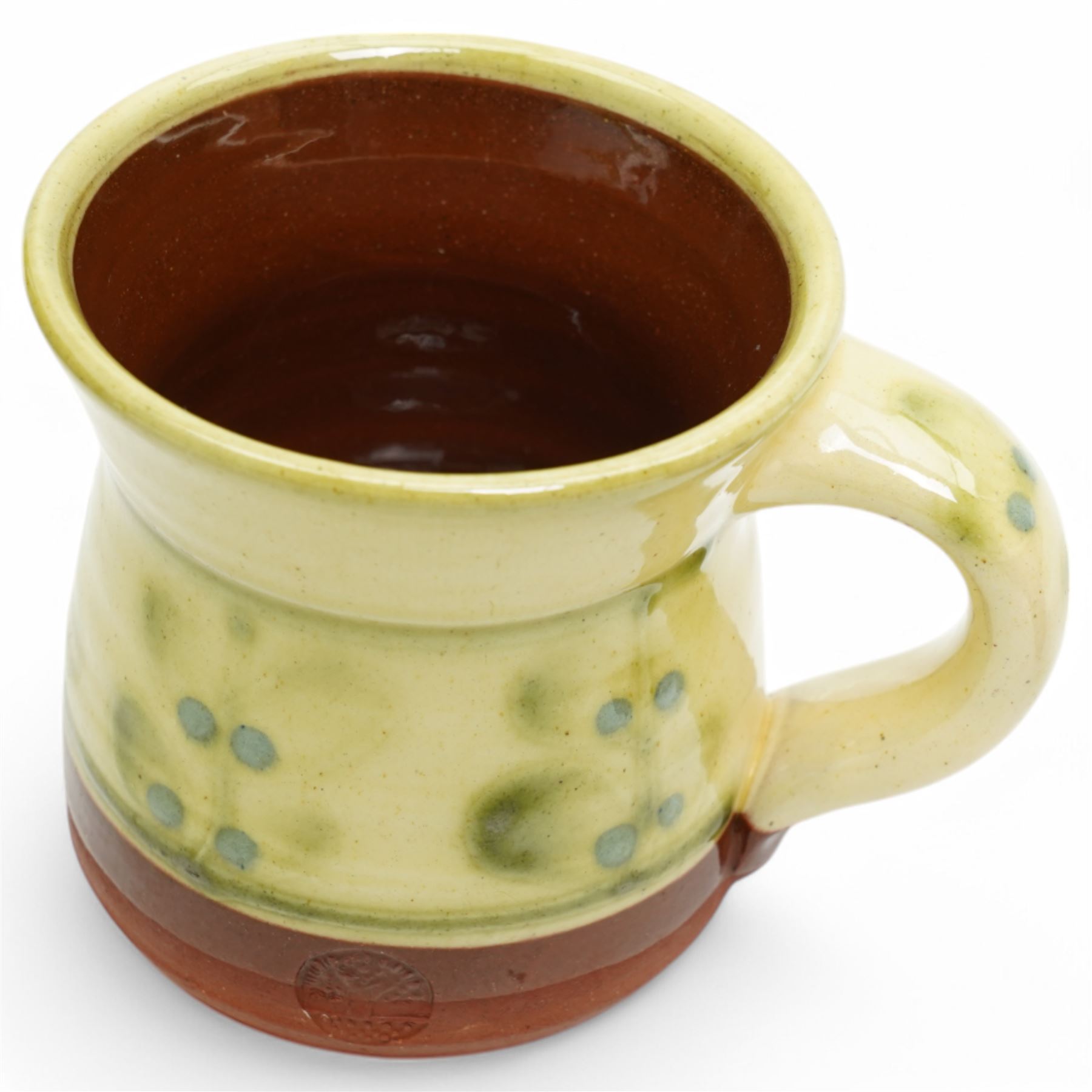 Peter Dick for Coxwold Pottery stoneware teapot decorated with flower heads, Coxwold Pottery mug and a Thornton Pottery jug