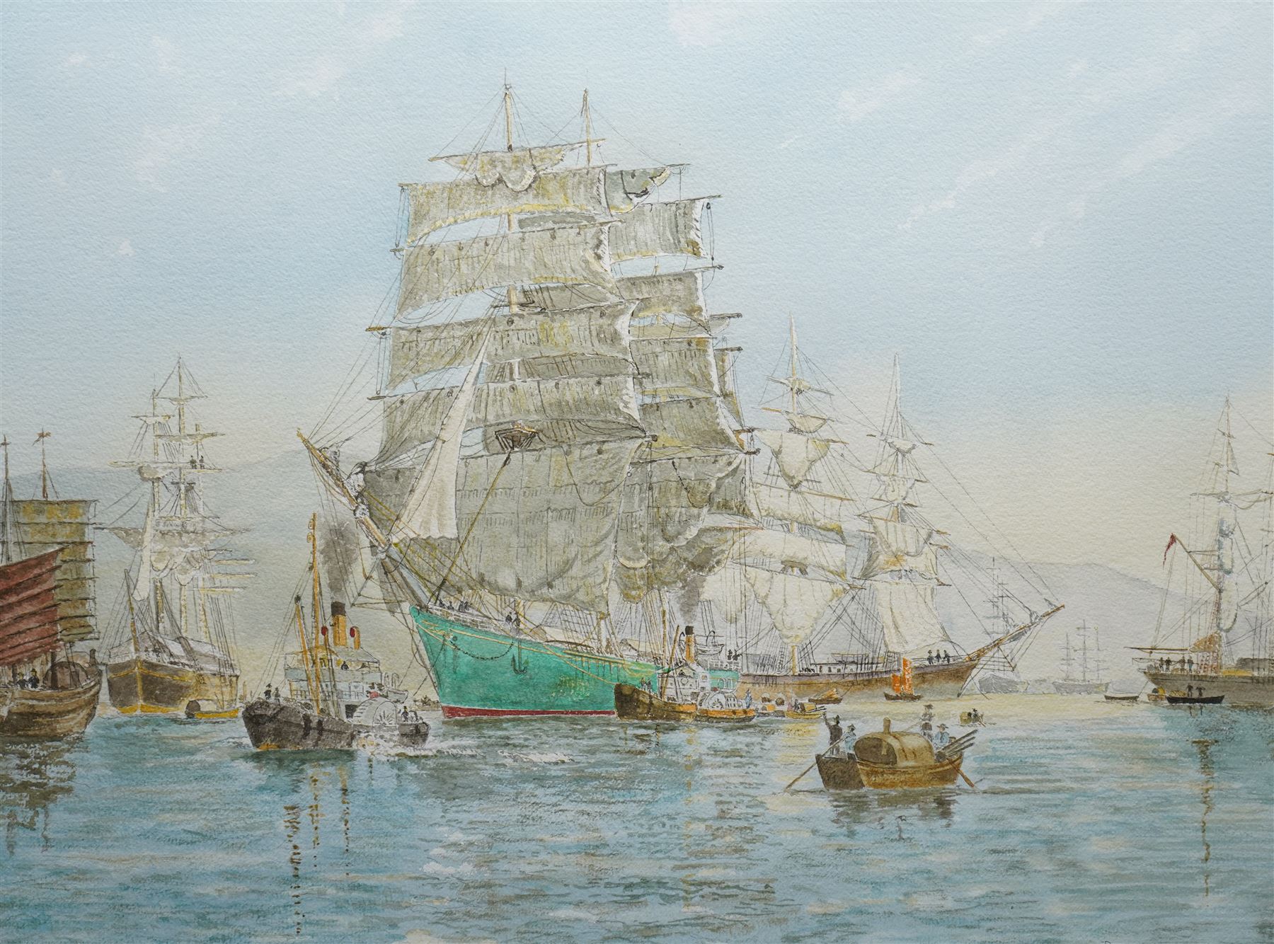 David Cadman (British Contemporary): 'The Thermopylae Leaving Foochow', watercolour signed and dated, titled on the mount 54cm x 74cm