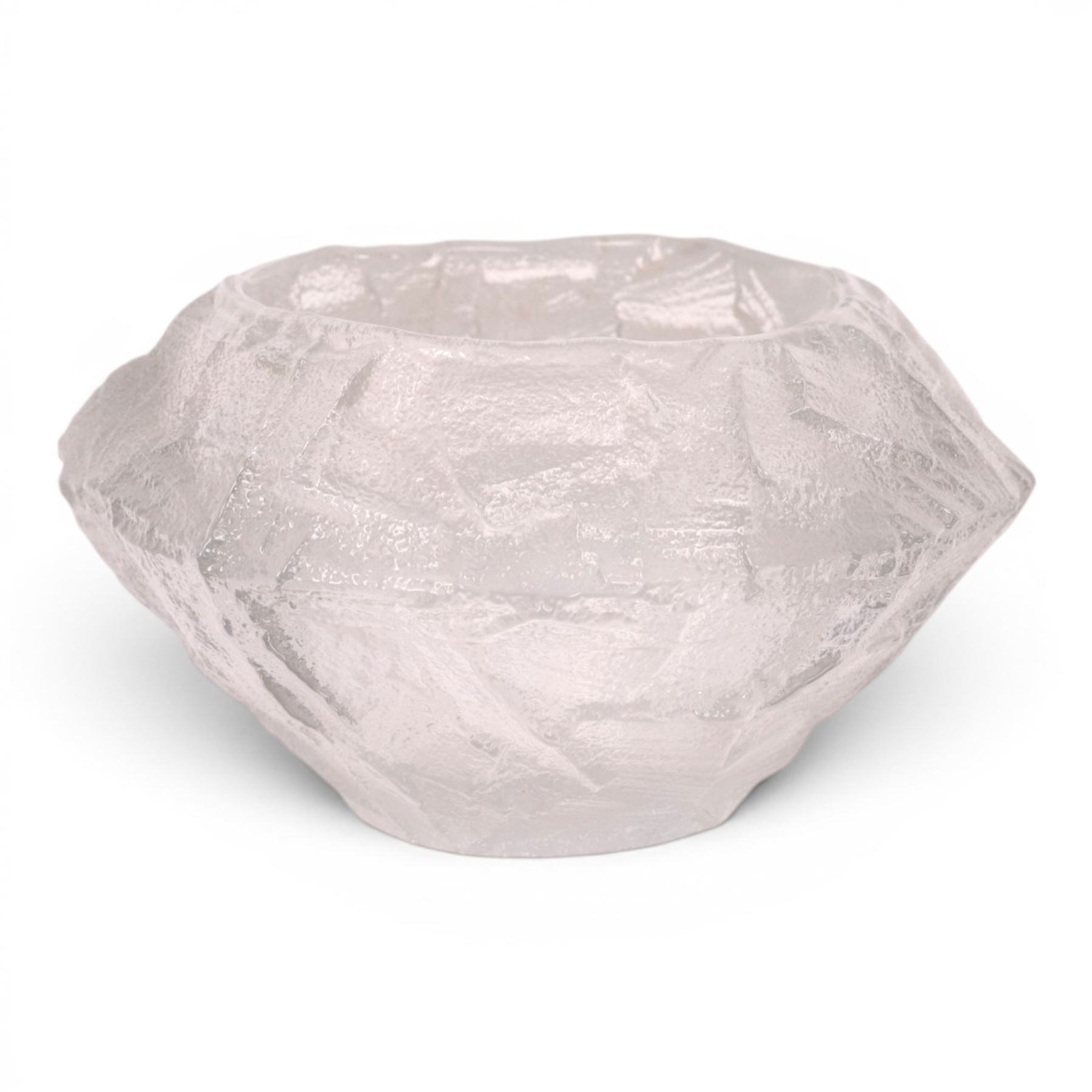Glasbruk bowl by Gote Augustsen for Ruda, of textured dimond form, H12cm