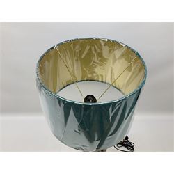 Composite table lamp, modelled as a gilt seated whippet, with teal velvet shade, H71cm

