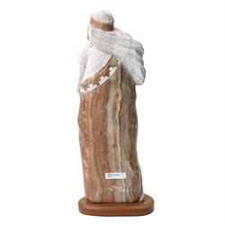 Roland Beyale (Native American Contemporary): Proudly Stood Man, carved alabaster sculpture signed and dated '97, on wooden base, overall H53cm 
