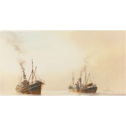 David C Bell (British 1950-): Two Steam Trawlers, watercolour 27.5cm x 48cm