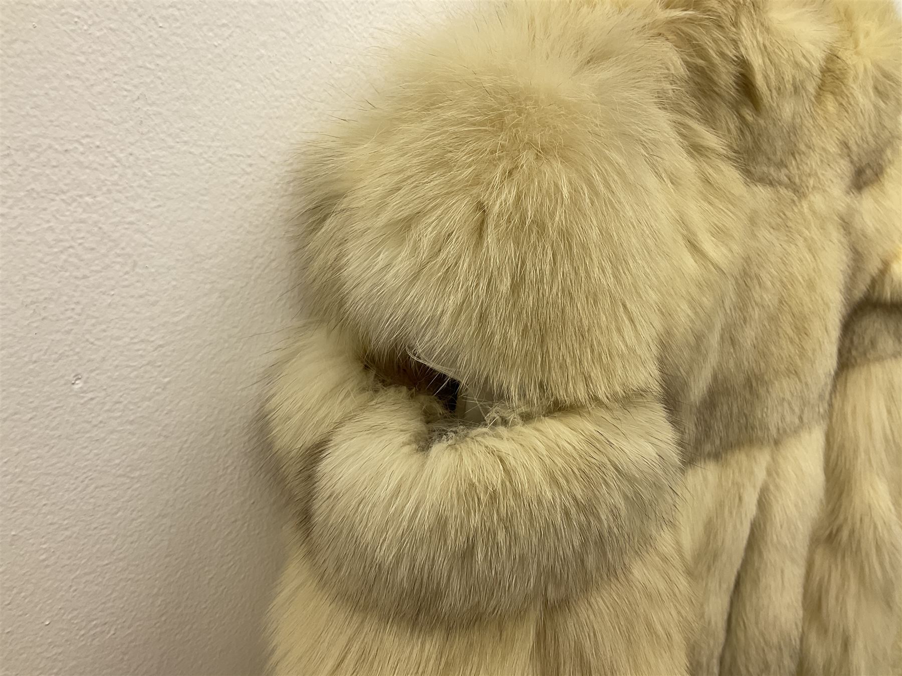 White Arctic Fox fur coat with loop fasteners 