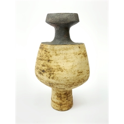 Delan Cookson (British1937): studio stoneware bottle form vase on slender tapered foot, H36cm 