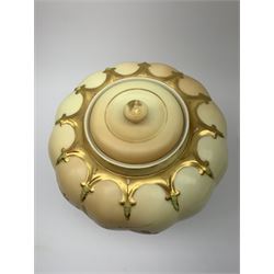 A Royal Worcester blush ivory potpourri jar and cover, of lobed form decorated with floral sprays and heightened with gilt, with printed marks beneath, RdNo112589, shape 1312, overall H19.5cm.