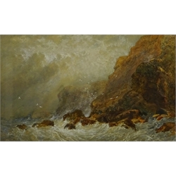 George Weatherill (British 1810-1890): Cliff Study off Whitby, watercolour heightened in white signed 34cm x 55cm
Provenance: purchased by the vendor from Abbey Galleries Whitby, 1982 original receipt attached
