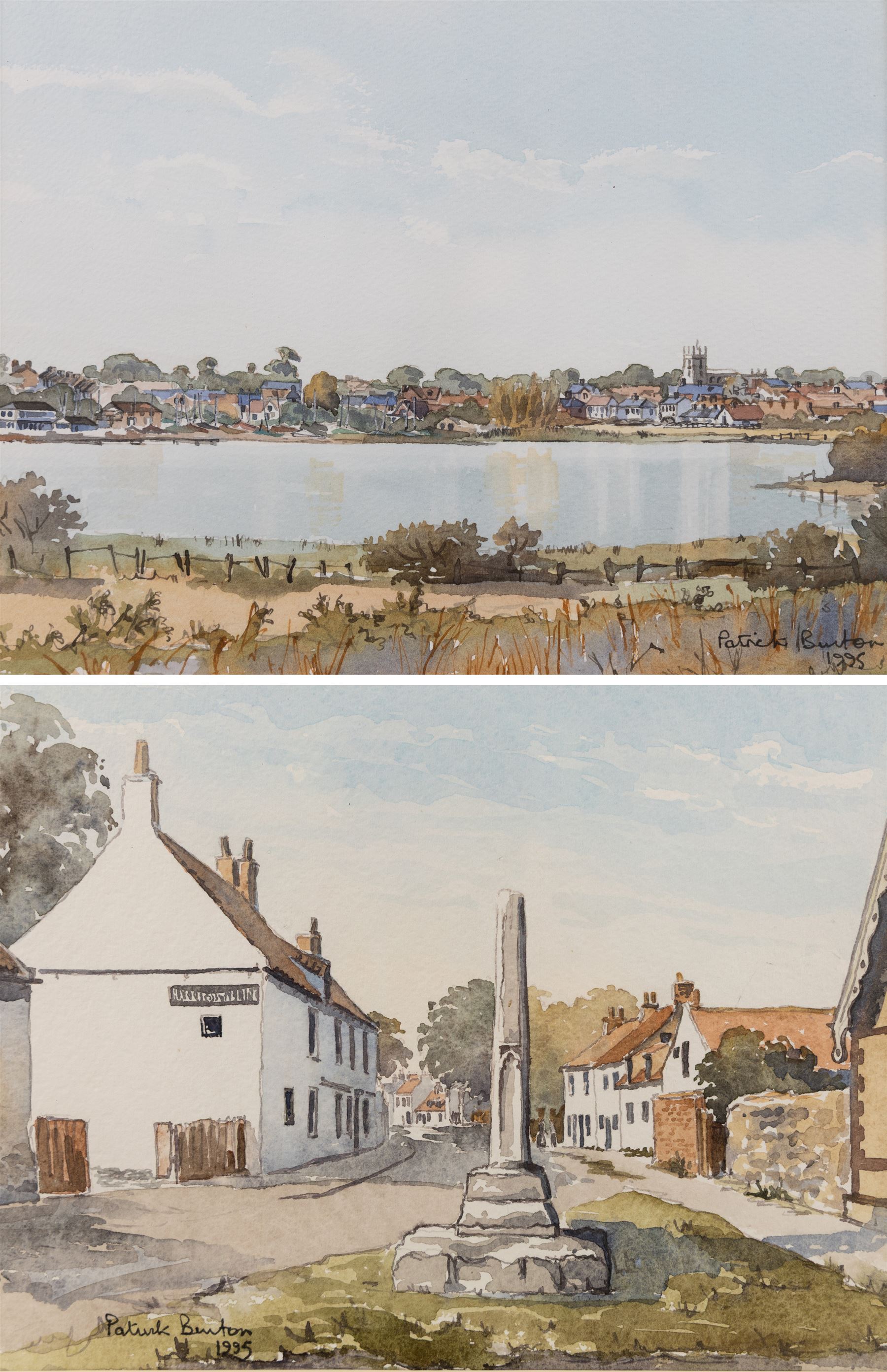 Patrick Austin Burton (British 1930-2009): A View of Hornsea Mere and The Old Cross, pair of watercolours signed and dated 1995, 18cm x 24cm (2)