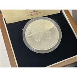 Commemorative Tristan Da Cunha coins including 2013 'The 60th Anniversary of the Coronation of Queen Elizabeth II Pure Silver Crown Set' cased with certificate,  2014 'World War I Silver Commemorative' one crown cased with certificate, 9ct gold 2012 half crown approximately 1 gram etc