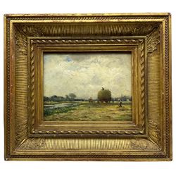 William Kay Blacklock (British 1872-1944): Loading the Hay Carts, oil on board signed, inscribed and dated 1917 verso 21cm x 27cm