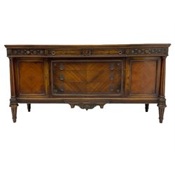 Early 20th century French walnut sideboard, fitted with six drawers and two cupboards