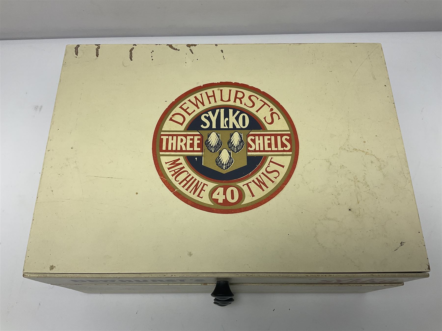 Mid 20th century Dewhurst's 'Sylko' advertising counter top three drawer chest, H14.5cm