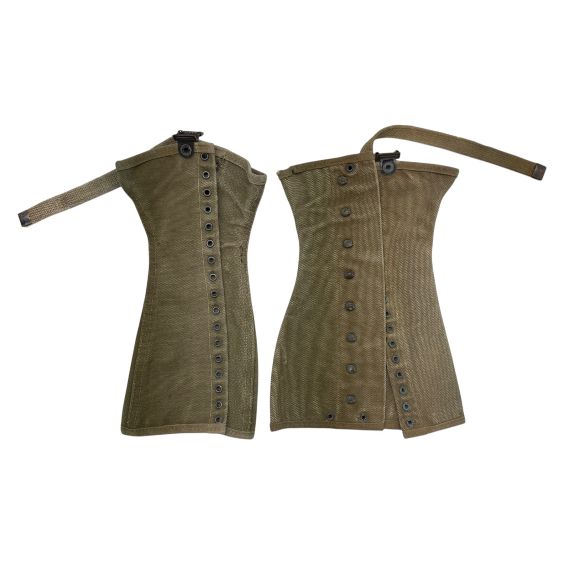 WWI USA sidecap, together with WWII gaiters and webbed belt
