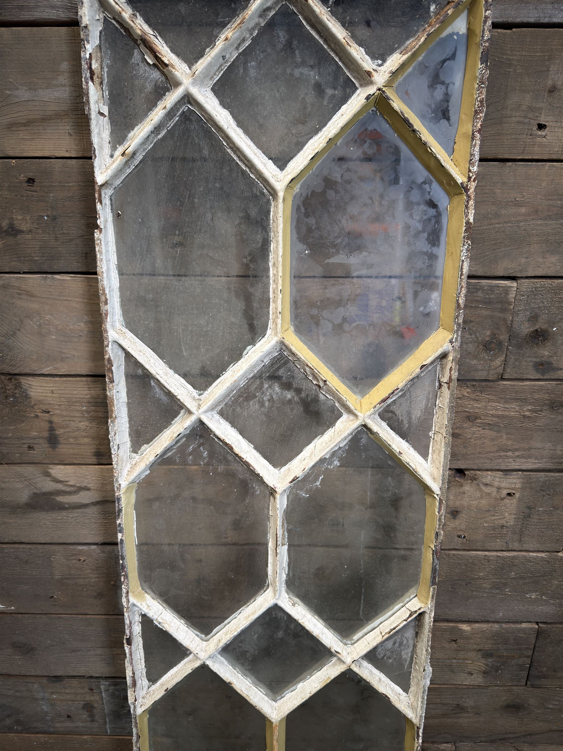 Four 19th century cast iron windows, lattice glazed in white painted finish, 