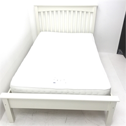 Cream finish 4' small double bedstead with mattress, W133, W113cm, L205cm