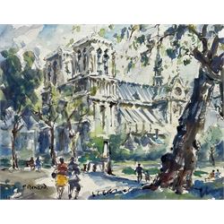 P Renard (20th century): French Cathedral, watercolour signed 17.5cm x 22cm