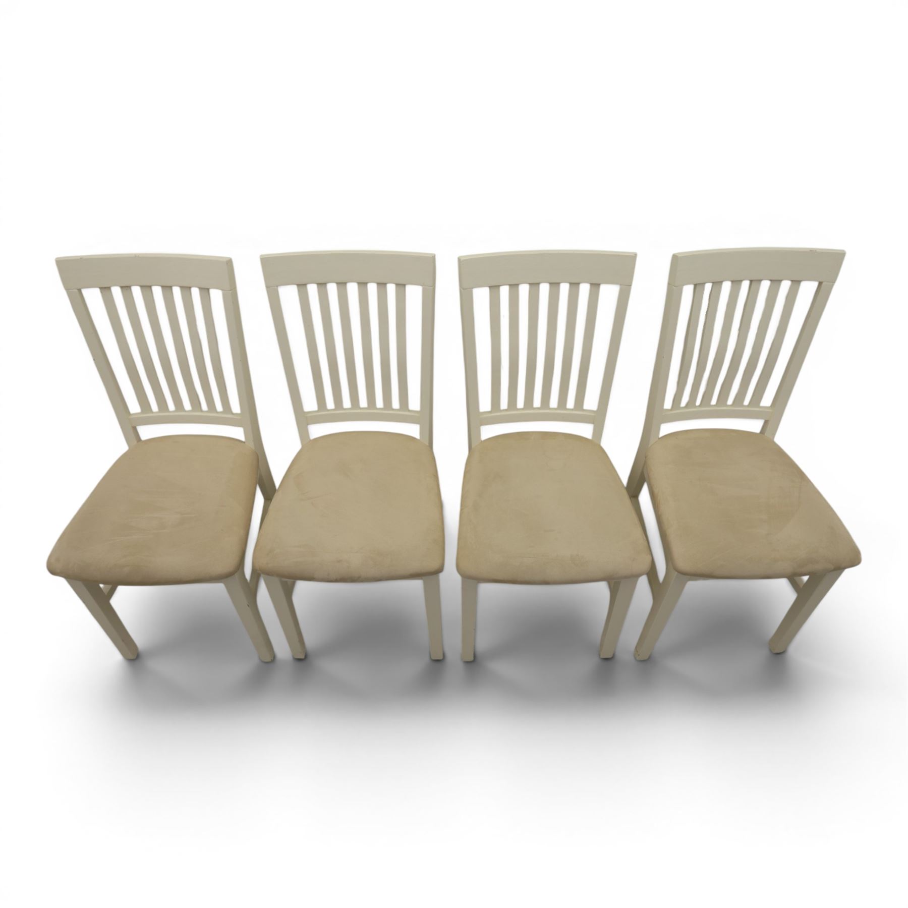 Contemporary Oak fold-over leaf dining table and four chairs, square top extending to a rectangular top 200cm, four white dining chairs with upholstered and padded seats