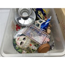 Collection of decorative Venetian masks together with other collectables, in two boxes 