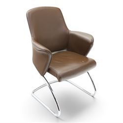 Set of four contemporary Senator executive cantilever chairs, upholstered in Padova hide, moulded back and integrated armrests, raised on a tubular chromed cantilever base