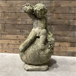 Cast stone garden figure - grape carrier on barrel