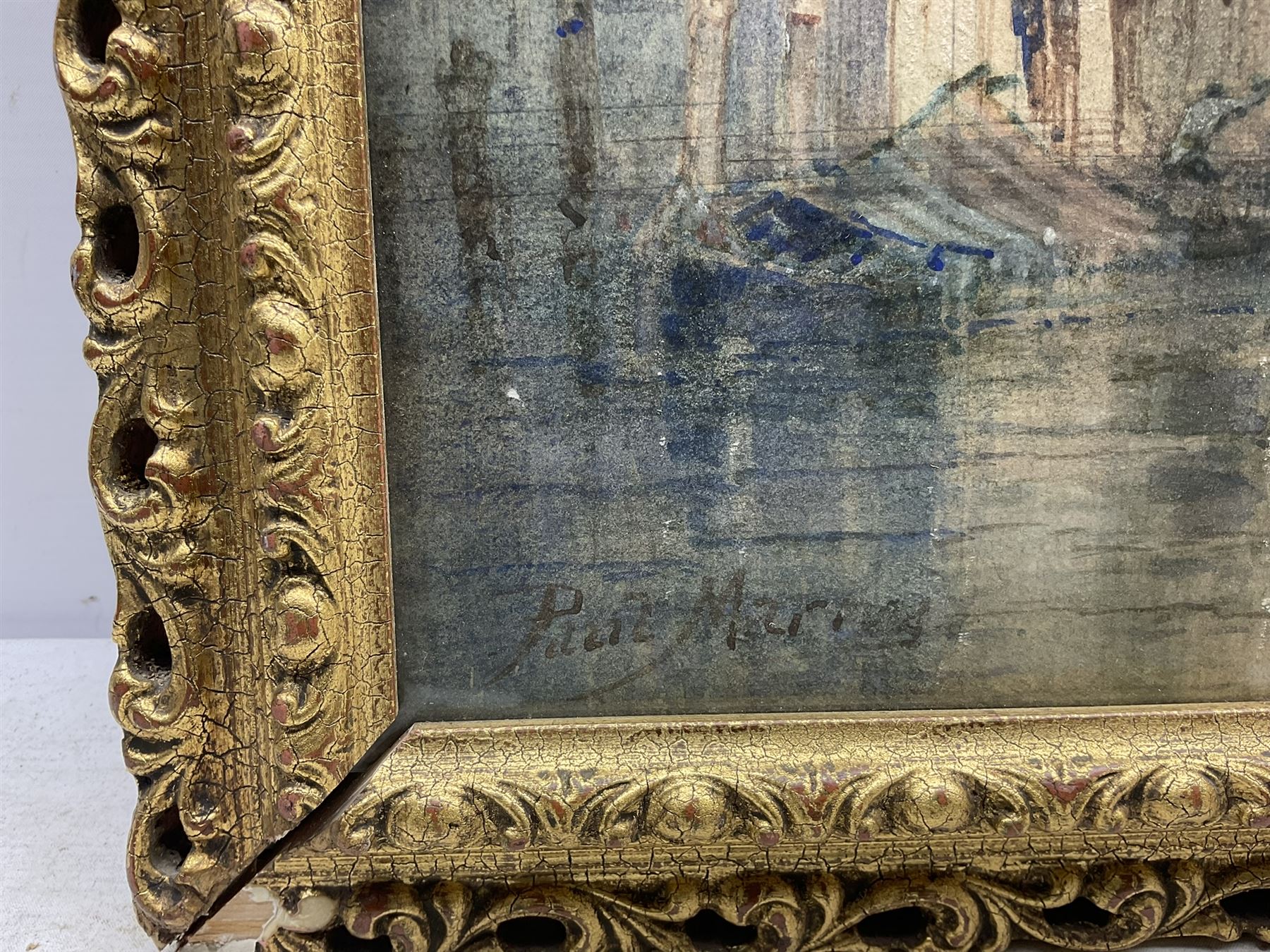 Paul Marny (French/British 1829-1914): Rialto Bridge Venice, watercolour heightened in white signed 49cm x 90cm