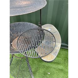 Cast iron, bronze finish, garden grill set with two tiled tables  - THIS LOT IS TO BE COLLECTED BY APPOINTMENT FROM DUGGLEBY STORAGE, GREAT HILL, EASTFIELD, SCARBOROUGH, YO11 3TX
