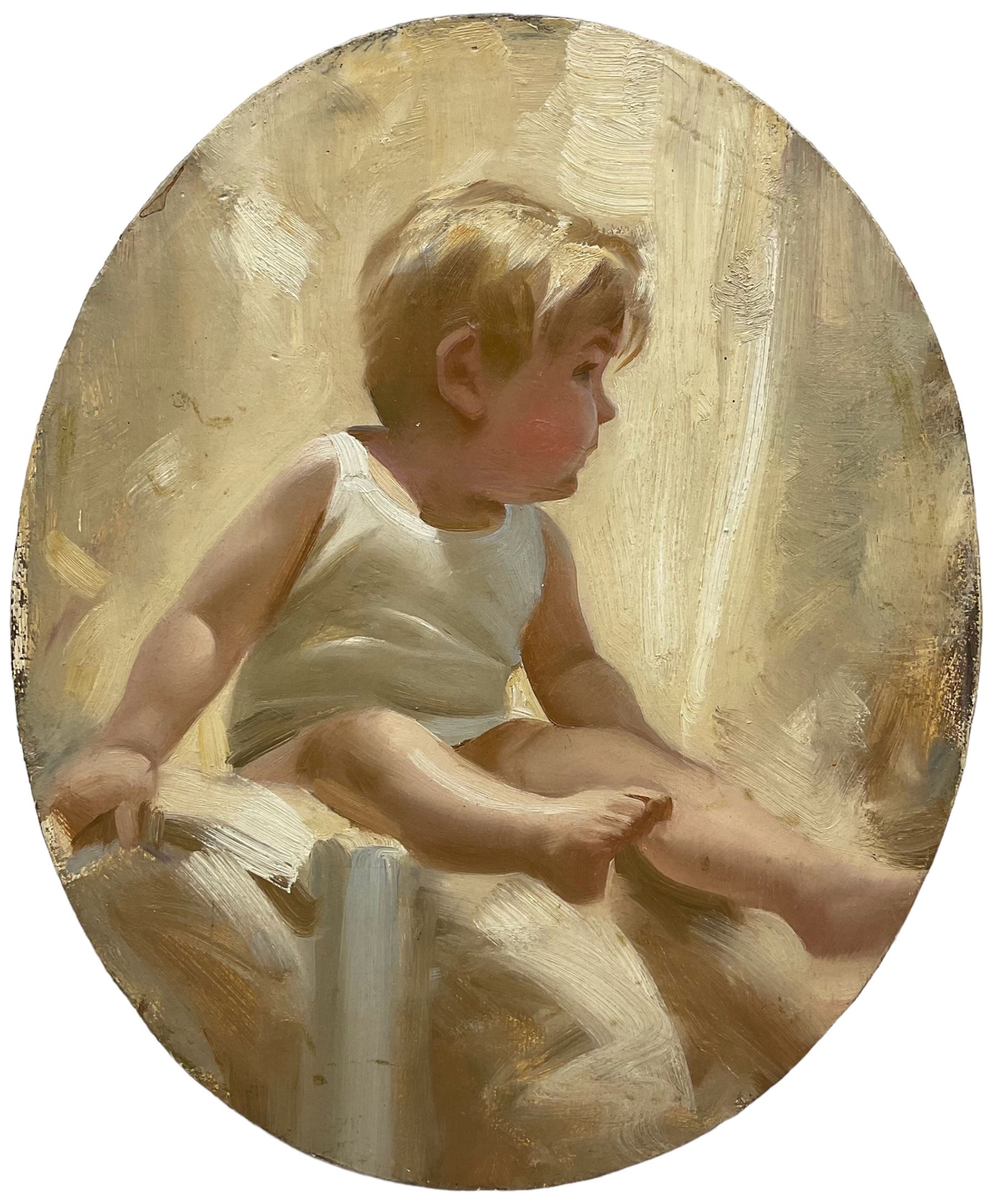 John Richard Townsend (British 1930-): Portrait of a Baby Seated, oil on canvas unsigned 33cm x 27cm