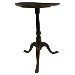 Georgian oak tripod table, turned pedestal base, dished top
