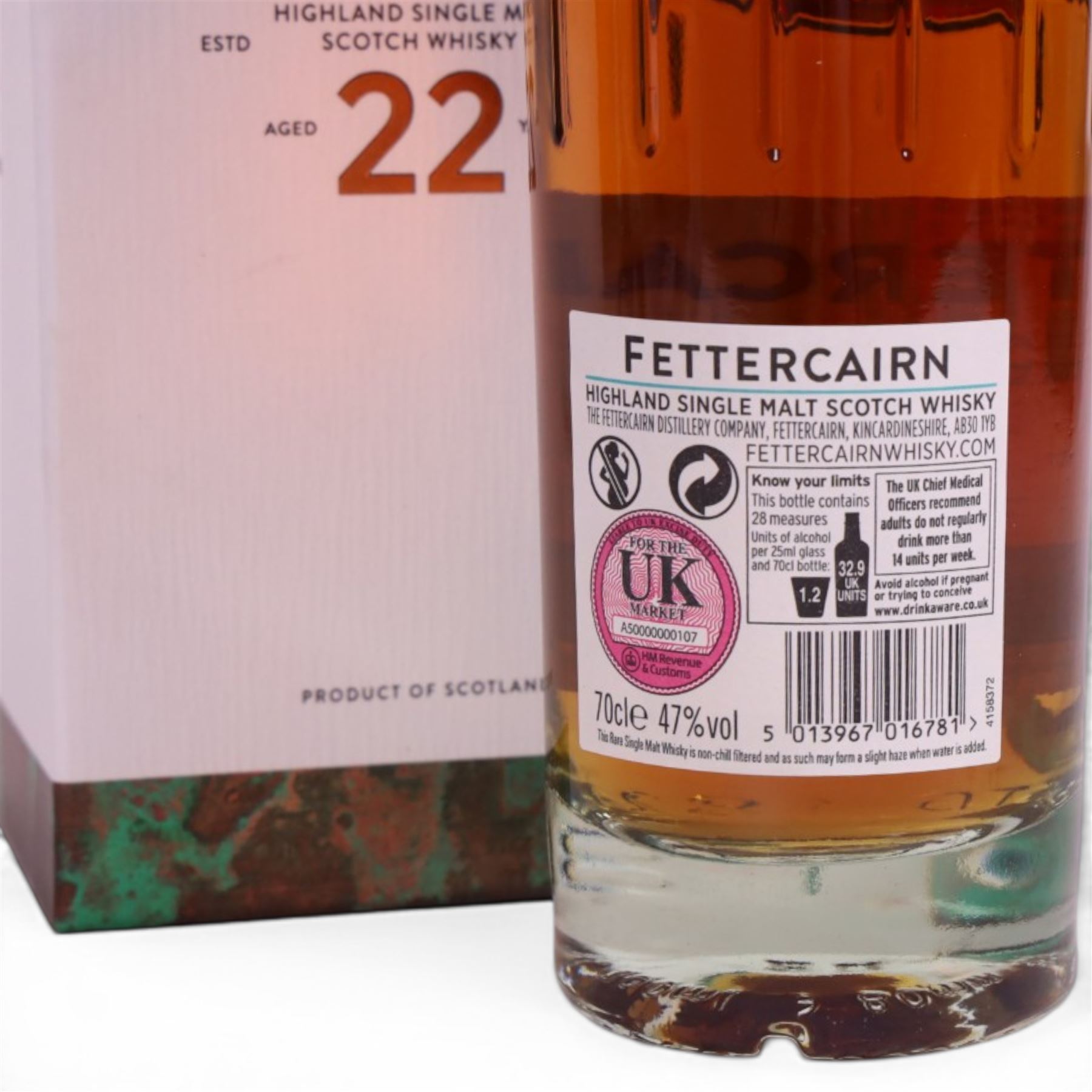 Fettercairn 22 year old Highland single malt scotch whisky, 47% vol 70cl