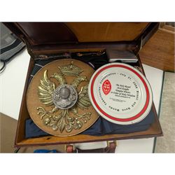 Collection of Masonic jewels and regalia, including robes, sashes, gloves, medallions, etc, in a number of briefcases and boxes