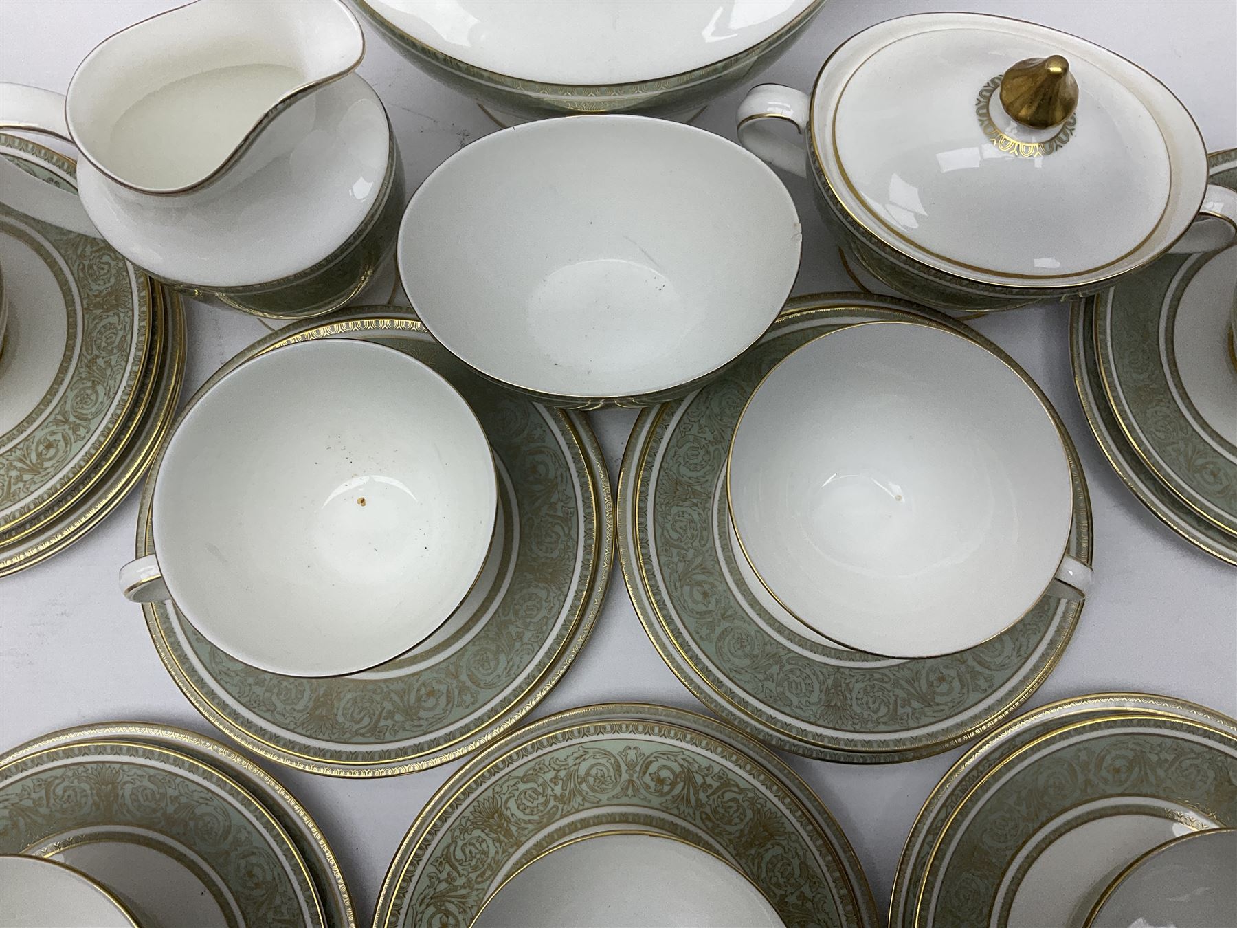 Royal Doulton English Renaissance pattern tea service, comprising teapot, milk jug, open sugar bowl, covered sugar bowl, seven cups, eight saucers and eight side plates (27)
