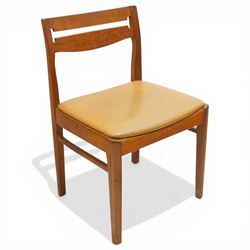 Nathan - teak oval extending dining table, together with set of eight matching low-back dining chairs with tan leather seats, extends to 203cm