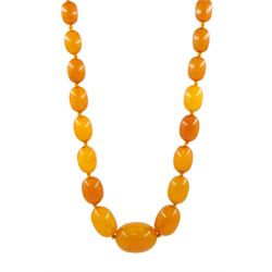 Single strand graduating oval butterscotch amber bead necklace, with three additional loose amber beads