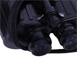 Pair of Zeiss 15x60 T* Marine Binoculars, black rubber armoured body with attached rubber lens covers, serial number 205269, made in West Germany, with Carlton soft carry case and long strap