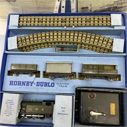 Hornby Dublo - three-rail EDG7 Tank Goods Train set with GWR 0-6-2 Tank locomotive No.6699, two wagons and brake van, quantity of straight and curved track and controller, boxed with instructions and oil bottle.