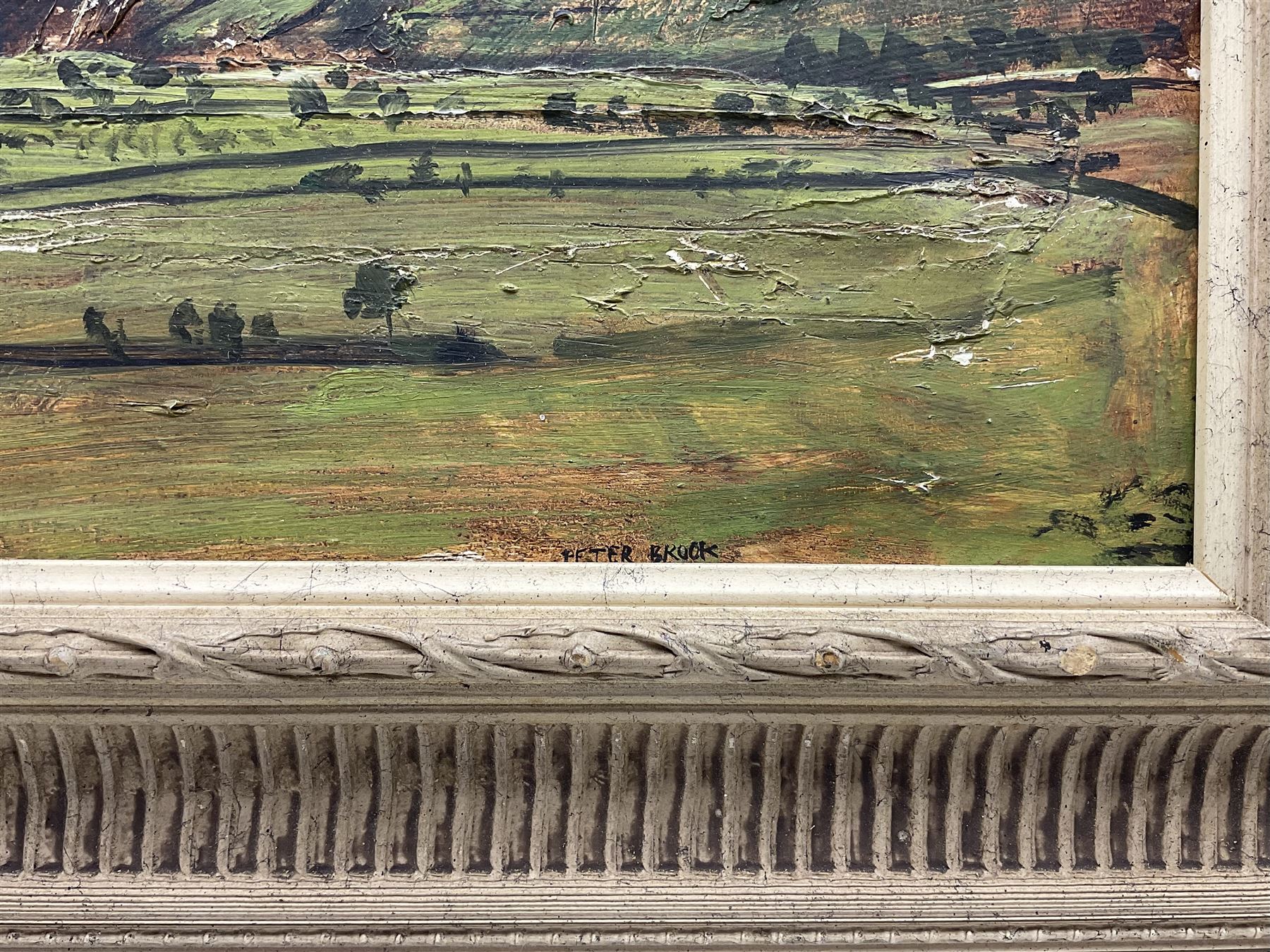Peter Brook (Northern British 1927-2009): Pennine Landscape, oil on panel signed 29cm x 29cm 
Provenance: West Yorkshire dec'd estate; the deceased was good friends with the artist.